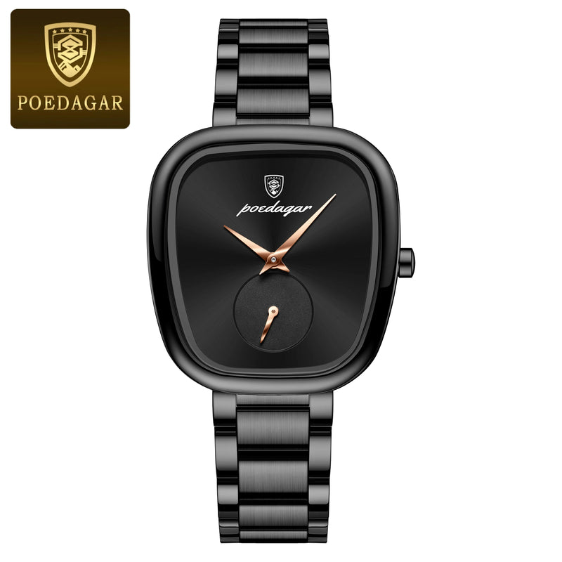 Poedagar luxo senhoras relógio de aço inoxidável à prova dwaterproof água relógio quartzo para mulher alta qualidade relógio feminino elegante