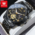 Olevs relógios masculinos clássico multifuncional fltwheel cronógrafo original relógio de pulso de quartzo fase da lua 24 horas à prova dwaterproof água