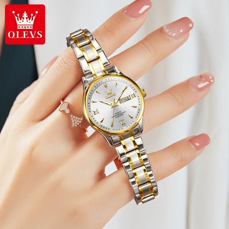 OLEVS-Relógio de Quartzo Luminoso Impermeável para Homem e Mulher, Relógios de Amante, Calendário Casal, Moda Original, Marca Top