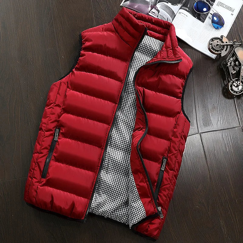 Colete de algodão grosso à prova de vento masculino, casaco casual, colete quente, jaqueta sem mangas, inverno, colete