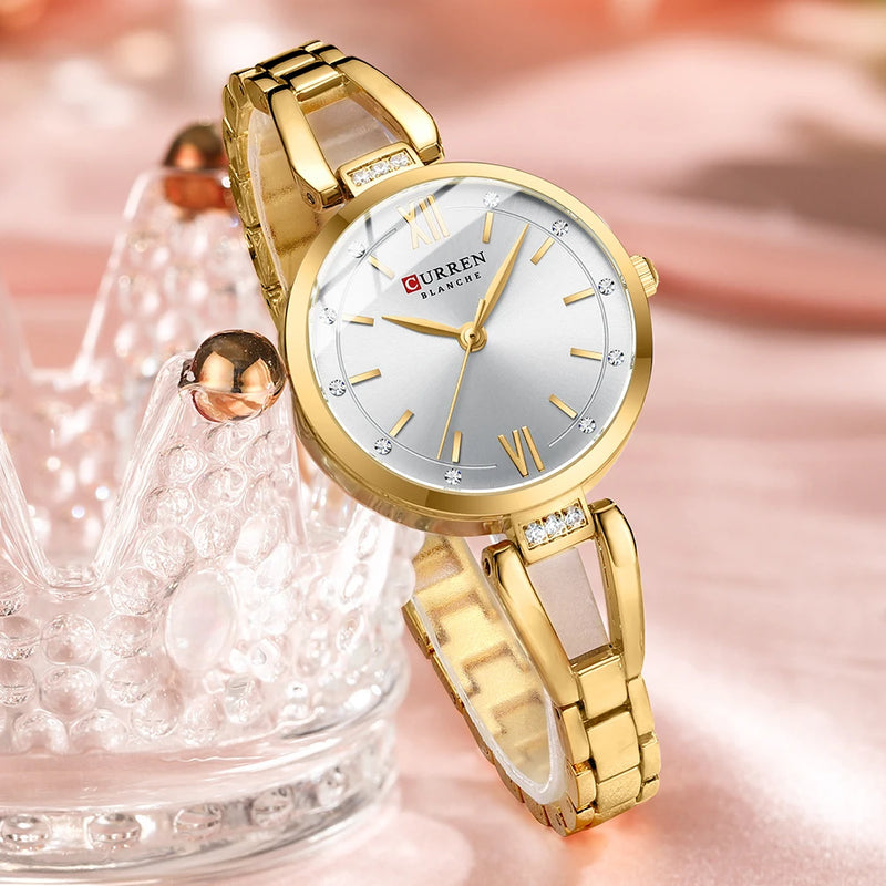 Curren relógio de luxo para mulher alta qualidade diamante senhoras relógio quartzo à prova dwaterproof água aço inoxidável