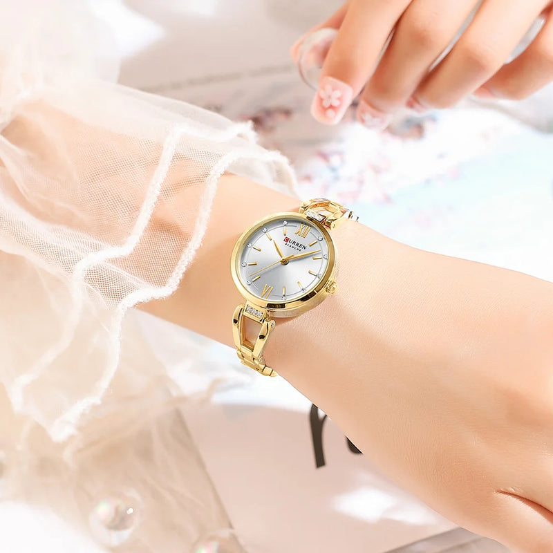 Curren relógio de luxo para mulher alta qualidade diamante senhoras relógio quartzo à prova dwaterproof água aço inoxidável