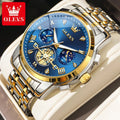 Olevs relógios masculinos clássico multifuncional fltwheel cronógrafo original relógio de pulso de quartzo fase da lua 24 horas à prova dwaterproof água