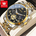Olevs relógios masculinos clássico multifuncional fltwheel cronógrafo original relógio de pulso de quartzo fase da lua 24 horas à prova dwaterproof água