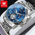 Olevs relógios masculinos clássico multifuncional fltwheel cronógrafo original relógio de pulso de quartzo fase da lua 24 horas à prova dwaterproof água